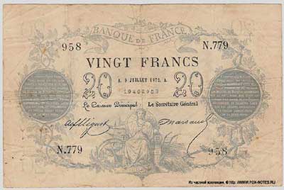 Banque de France 20 франков тип 1871 варианты.