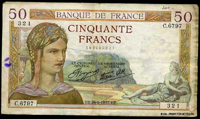 Banque de France 50 francs 1937 J.Boyer Favre-Gilli.