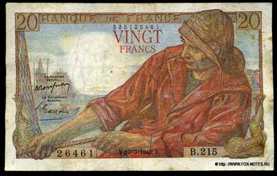 Banque de France 20 Francs 1949 Roussean Gargam