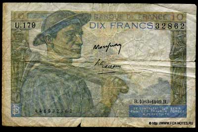 Banque de France 10 Francs_1949 Roussean Gargam