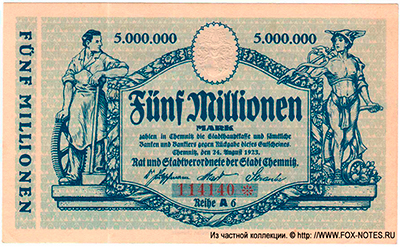 Rat und Stadtverordnete der Stadt Chemnitz 5000000 mark 1923 Notgeld