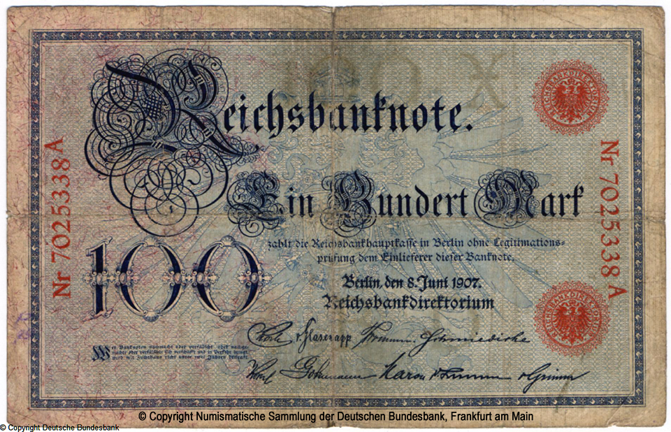 Reichsbanknote. 100 Mark. 15. Juni 1907.