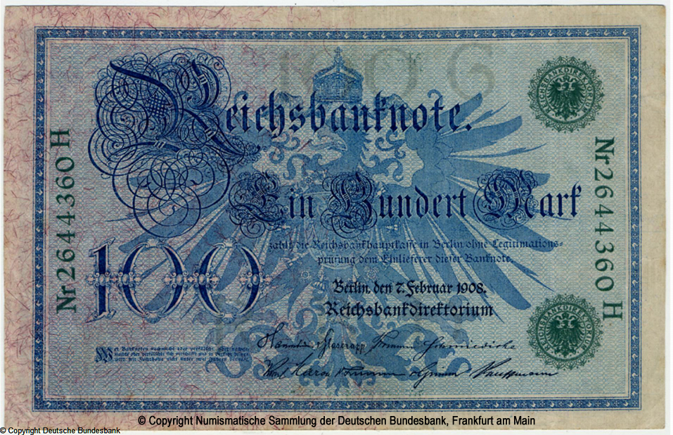 Reichsbanknote. 100 Mark. 7. Februar 1908.