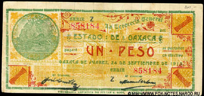 La Tesorería General del Estado de Oaxaca 1 peso 1915 /  