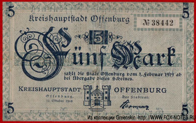 Kreishauptstadt Offenburg 5 Mark 1918 Notgeld