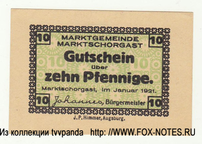 Marktgemeinde Marktschorgast 10 pfennig 1921 notgeld reich
