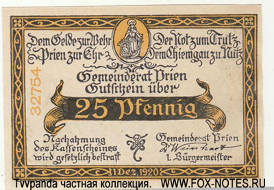 Gemeindee Prien 25 Pfennig 1920. NOTGELD