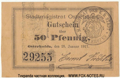 Stadtmagistrat Osterhofen 50 Pfennig 1917. / Денежные знаки Германии чрезвычайных обстоятельств -нотгельды