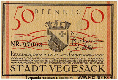 Stadtverwaltung Vegesack 50 Pfennig 1921 Notgeld
