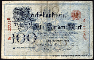 Reichsbanknote. 100 Mark. 1. Mai 1891.