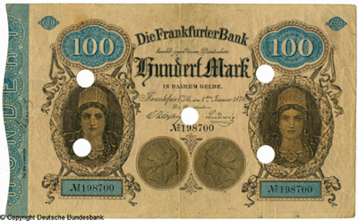 Die Frankfurter Bank Bankschein. 100 Mark. 1. Januar 1874.