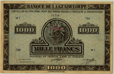 Banque de la Guadeloupe 1000 Francs 1942