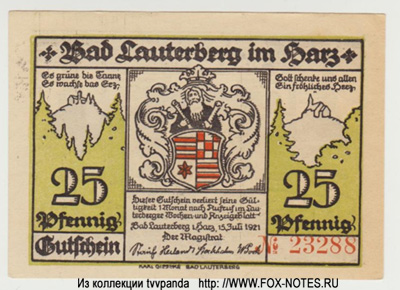 Stadt Bad Lauterberg in Harz 25 Pfennig 1921 NOTGELD