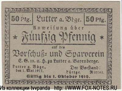 Vorschuss- und Sparverein Lutter am Barenberge 50 Pfennig 1917 NOTGELD