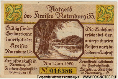 Notgeld der Kreises Rotenburg i Hann. 25 Pfennig 1920.