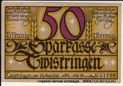 Sparkasse Twistringen 50 pfennig notgeld 1921