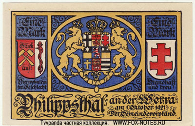 Philippsthal 1 Mark 1921. NOTGELD