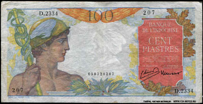 Banque de l'Indochine 100 Piastres 1947.  