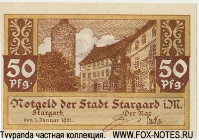 Notgeld der Stadt Stargard i M. 50 Pfennig 1921.