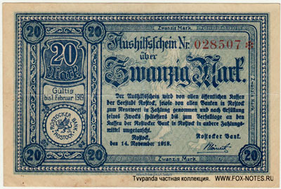 Rostocker Bank 20 Mark 1918. NOTGELD