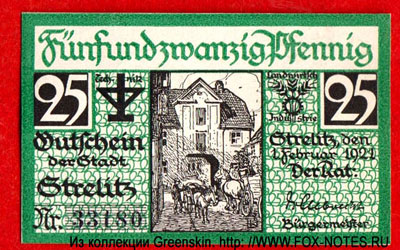 Stadt Strelitz 25 pfennig 1921 notgeld