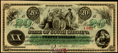 State of South Carolina Revenue bond script. 1872.