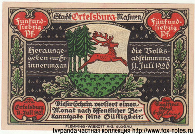 Stadt Ortelsburg 75 Pfennig 1920 / NOTGELD