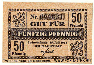 Stadt Swinemünde 50 Pfennig 1918 Notgeld