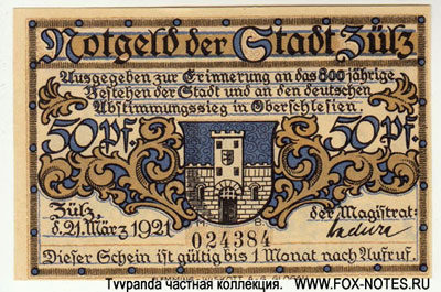 Notgeld der Stadt Zülz. 21. März 1921. 50 Pfennig.