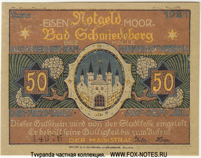 Stadt Bad Schmiedeberg Notgeld 50 Pfennig 1921