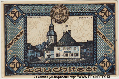 Gutschein der Stadt Lauchstädt. 50 Pfennig 1919.