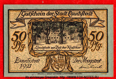 Gutschein der Stadt Lauchstädt. 50 Pfennig 1921.
