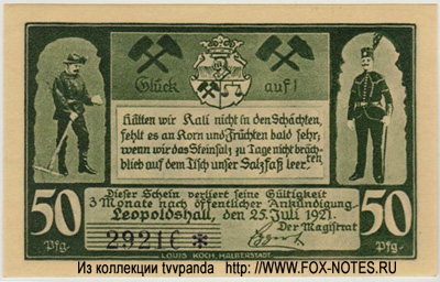 Gutschein der Stadt Leopoldshall. 50 pfennig 1921.