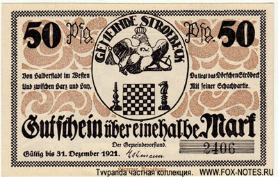 Gemeinde Ströbeck 50 Pfennig 1921 Notgeld