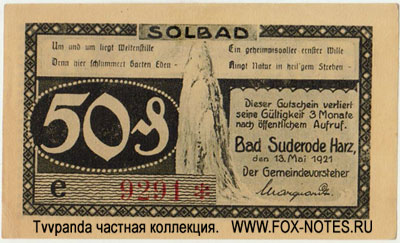 Stadt Bad Suderode 50 Pfennig 1921 Notgeld