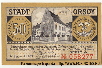 Stadtkasse Orsoy 50 Pfennig 1921 / NOTGELD