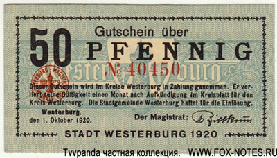 Notgeld der Stadt Westerburg 50 Pfennig 1920