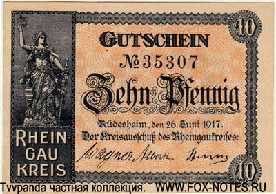 Kreisausschuss Rheingaukreis 10 Pfennig 1917. NOTGELD
