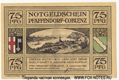 Pffaffendorf-Coblenz 75 Pfennig 1921.