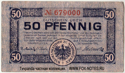 Stadt Saarbrücken 50 pfennig 1916. notgeld