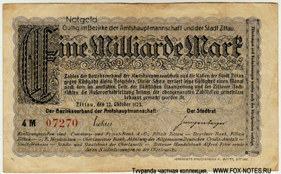 Stadt Zittau 1 Milliarde Mark 1923 notgeld