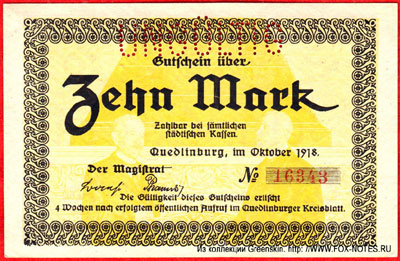 Stadt Quedlinburg 10 Mark 1918 Notgeld