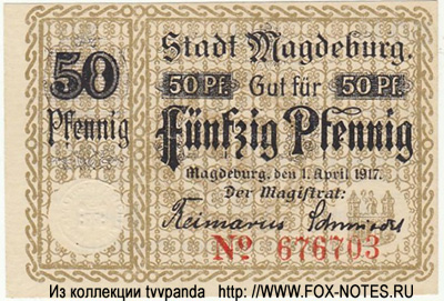 Stadt Magdeburg 50 Pfennig 1917 notgeld deutschland