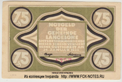 Notgeld der Gemeinde Langelohe. 75 Pfennig 1921.