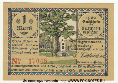 Gutschein von Lutzhöft. 1 марка нотгельд германия