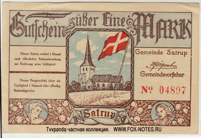 Gemeinde Satrup 1 Mark 1920. NOTGELD