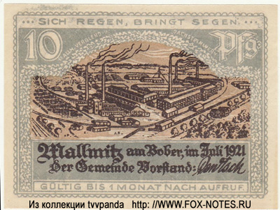 Stadt Mallmitz 10 Pfennig 1921 NOTGELD DEUTSCHLAND