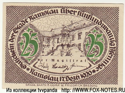 Stadt Namslau 25 Pfennig 1920 NOTGELD