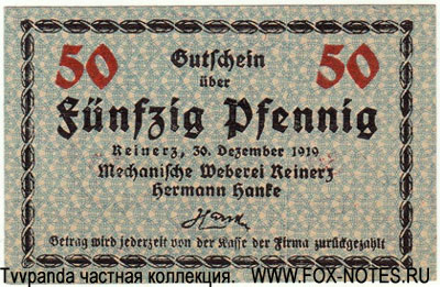 Stadt Reinerz 50 Pfennig 1918. NOTGELD