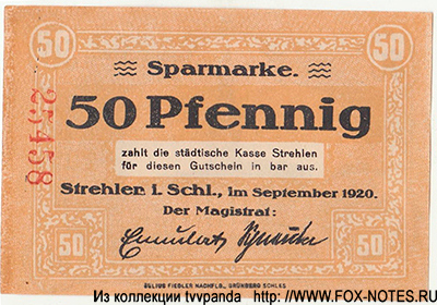 Stadt Strehlen 50 Pfennig 1920. .Notgeld